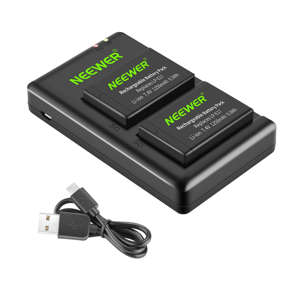 Neewer 2-Pack LP-E17 Replacement Battery And Dual USB Charger For Canon EOS R8, R10, R50, RP, 77D,