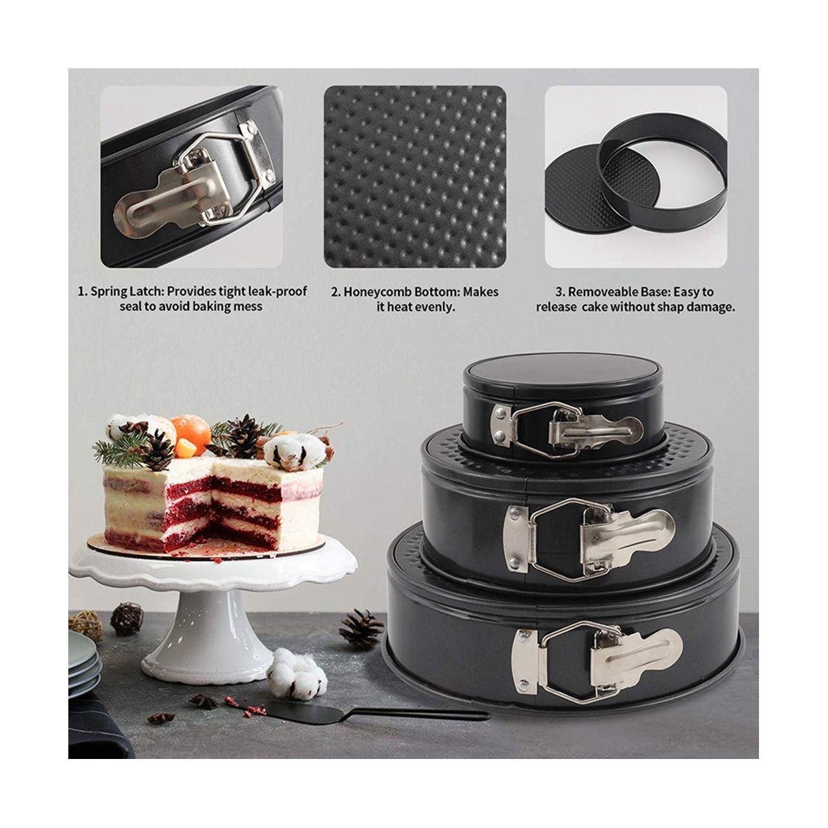 Pan 3 (4/7/9Inch) Cake Pans Sets for Baking - Leakproof 3