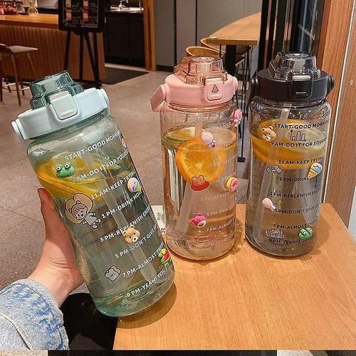 (Purple)2000Ml Large Capacity Sports Water Cup Fitness Water Bottle With Straw Portable Plastic Water Bottle Cute Diy Small Accessories