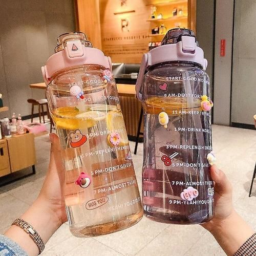 (Purple)2000Ml Large Capacity Sports Water Cup Fitness Water Bottle With Straw Portable Plastic Water Bottle Cute Diy Small Accessories