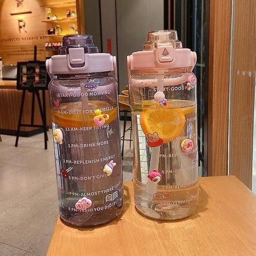 (Purple)2000Ml Large Capacity Sports Water Cup Fitness Water Bottle With Straw Portable Plastic Water Bottle Cute Diy Small Accessories