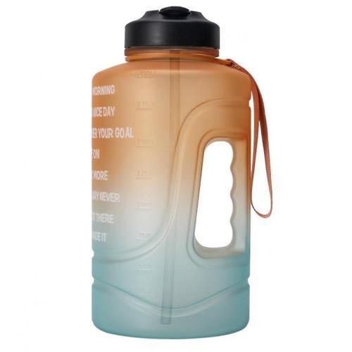 2.2l Motivational Water Bottle Wide Mouth, Portable Gradient Sports Bottle(Orange Green)
