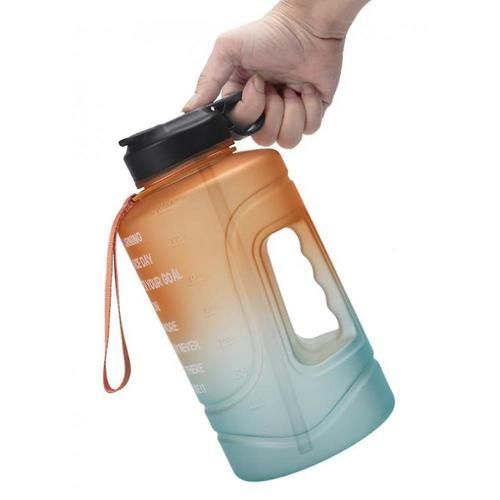 2.2l Motivational Water Bottle Wide Mouth, Portable Gradient Sports Bottle(Orange Green)