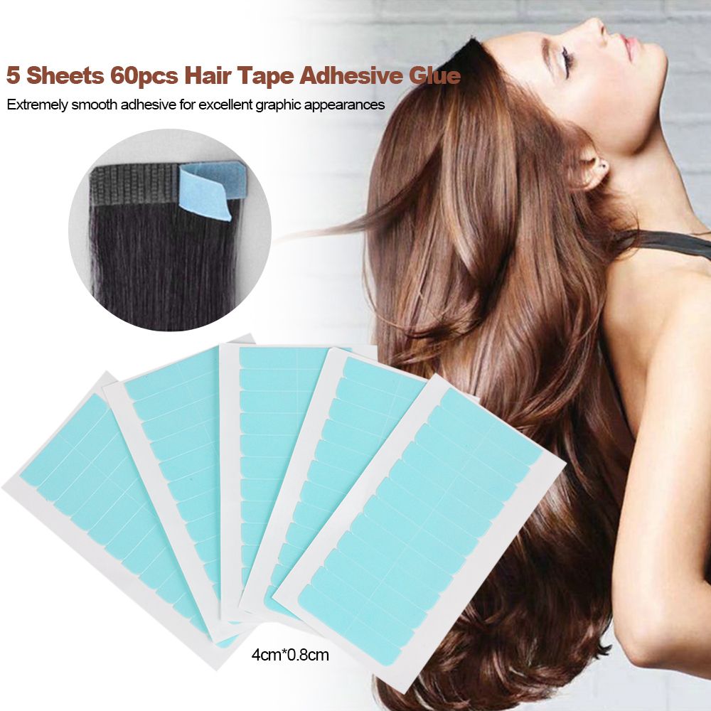 5 Sheets 60pcs Hair Tape Adhesive Glue 4cm*0.8cm Double Side