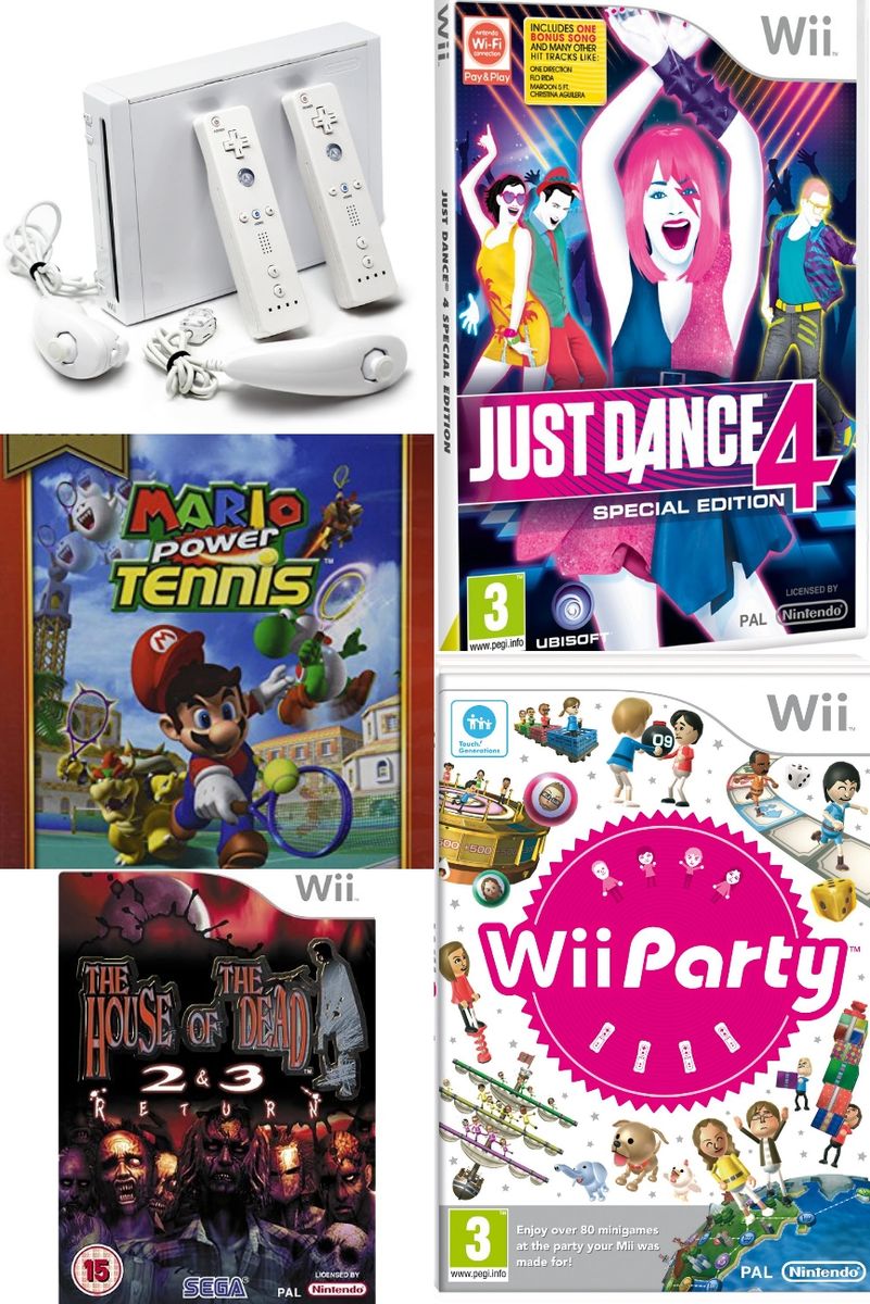 Wii Console+2 Remotes And Nunchuk With 4 Free Games - White