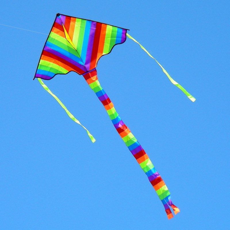 Rainbow Long Tail Triangle Flying Kite With 50m Handle Line-