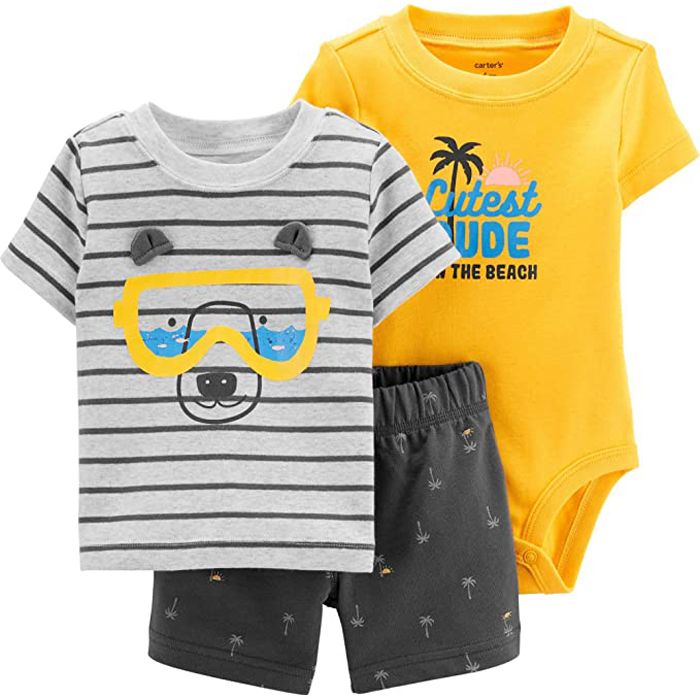 Baby Boy 3 Pieces Body Suit & Shorts Set
