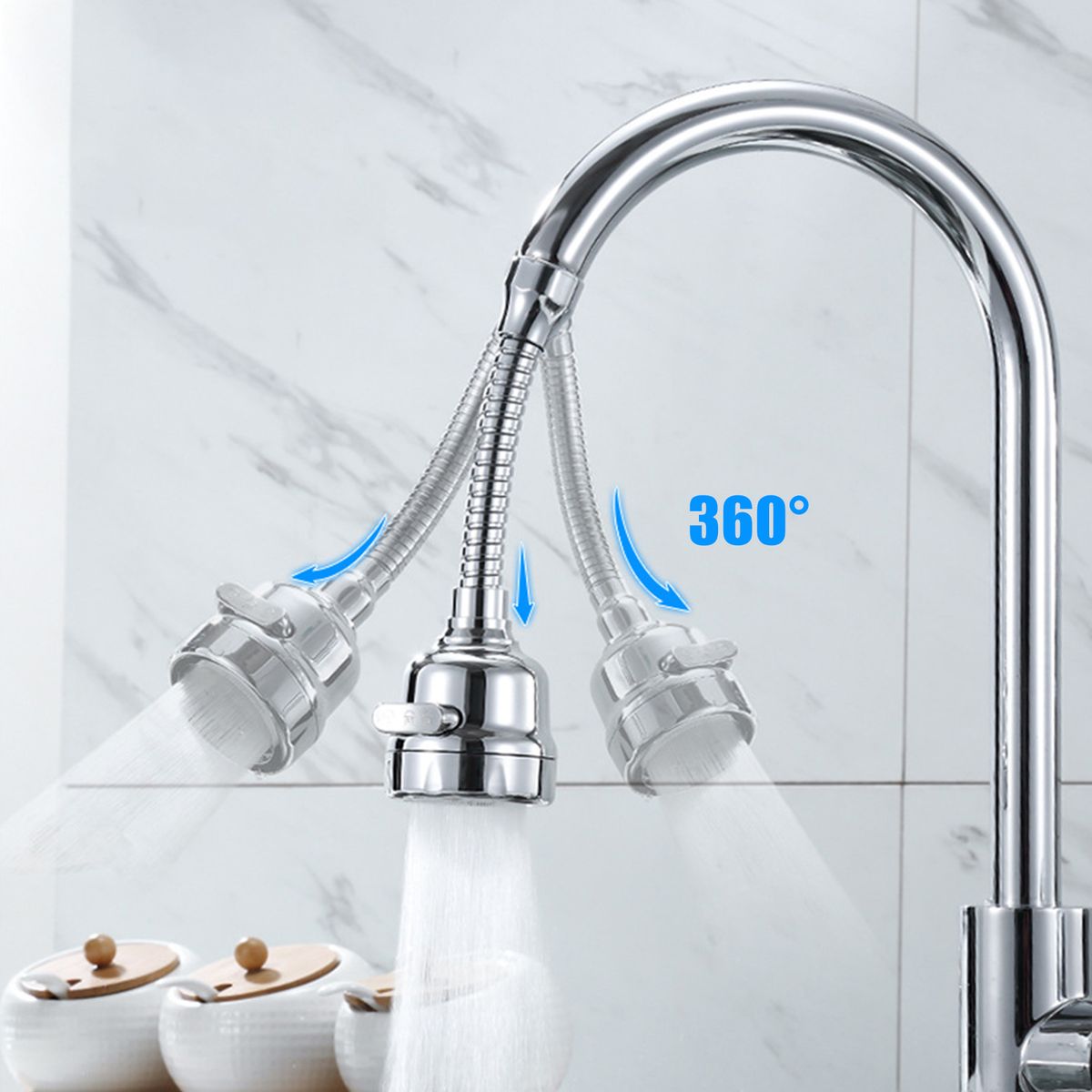 360° Rotatable Tap Head Faucet Extender Splash-Proof Pressurized