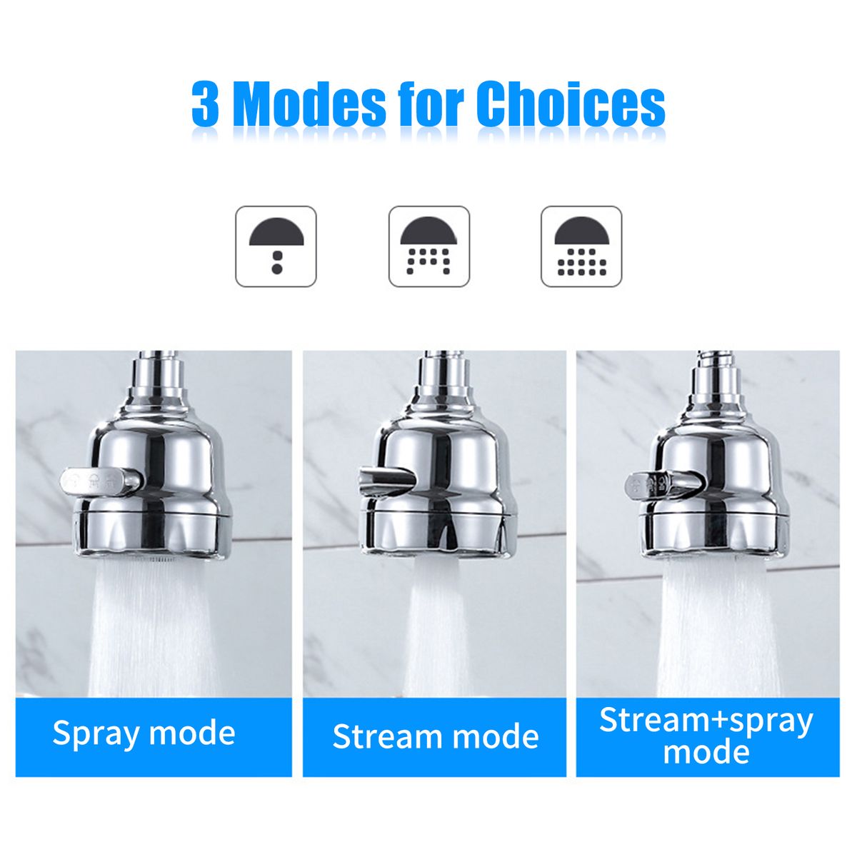 360° Rotatable Tap Head Faucet Extender Splash-Proof Pressurized