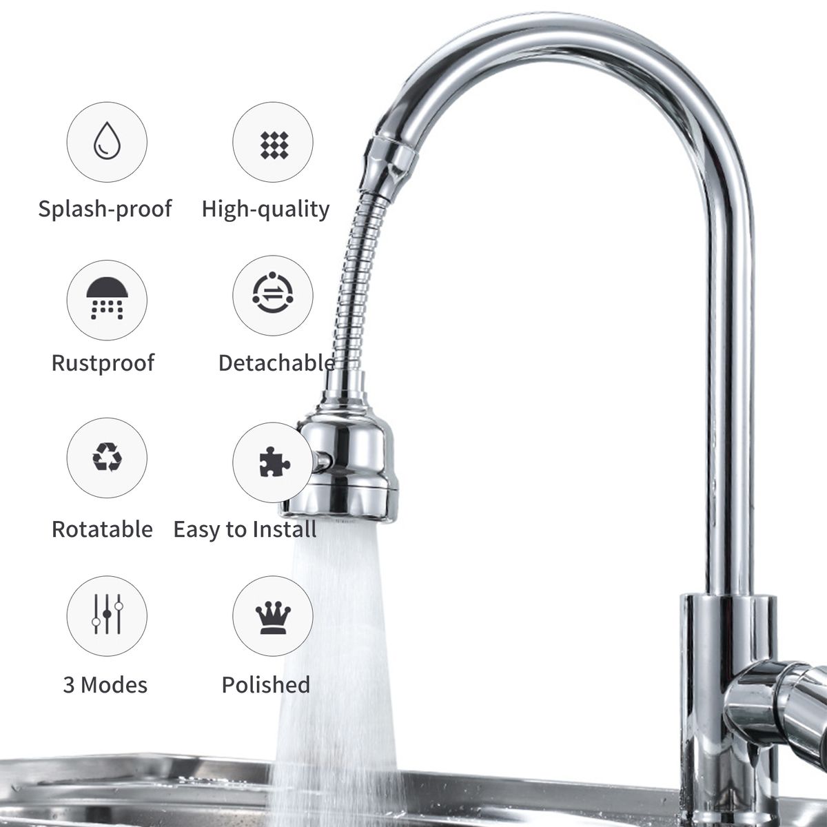 360° Rotatable Tap Head Faucet Extender Splash-Proof Pressurized
