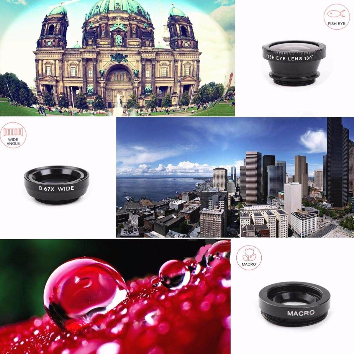 Universal 5In1 Clip Camera Kit Tele Phone Lens CPL Fisheye Wide Angle 2.0X Macro Blue