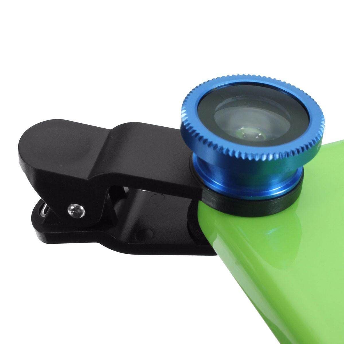 Universal 5In1 Clip Camera Kit Tele Phone Lens CPL Fisheye Wide Angle 2.0X Macro Blue
