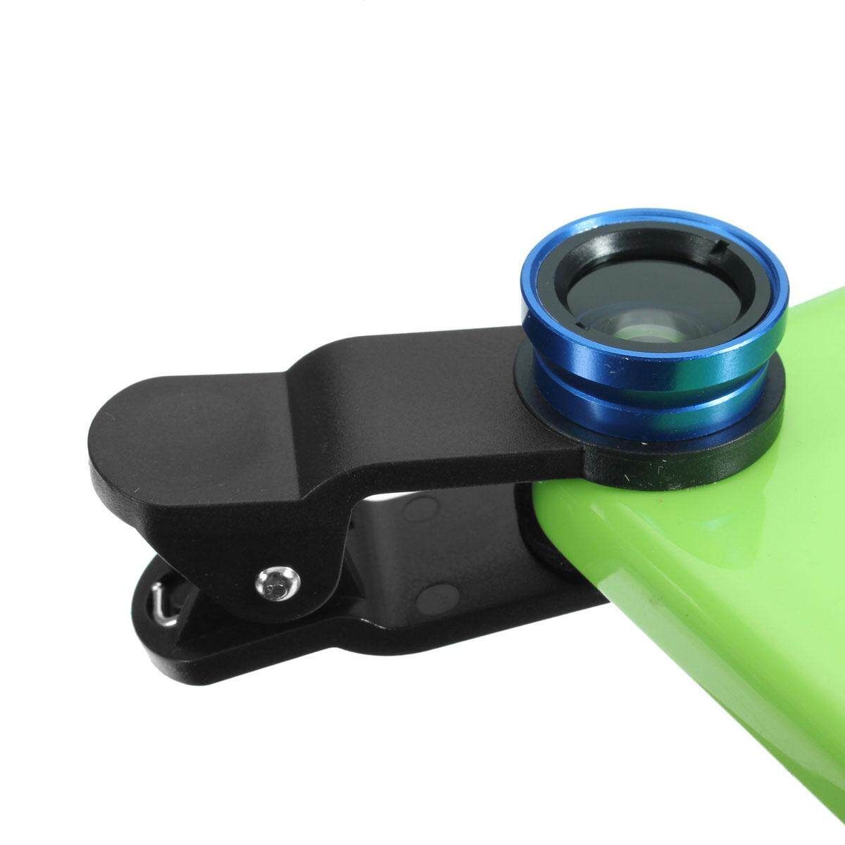 Universal 5In1 Clip Camera Kit Tele Phone Lens CPL Fisheye Wide Angle 2.0X Macro Blue