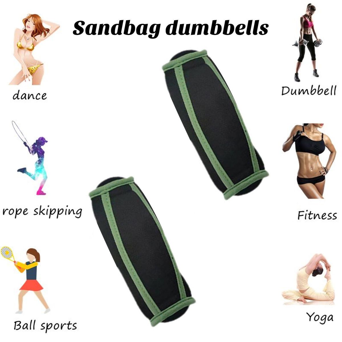 Dumbbell Walking Weight Flexfit Sandbag Dumbbell Set for Physical Green