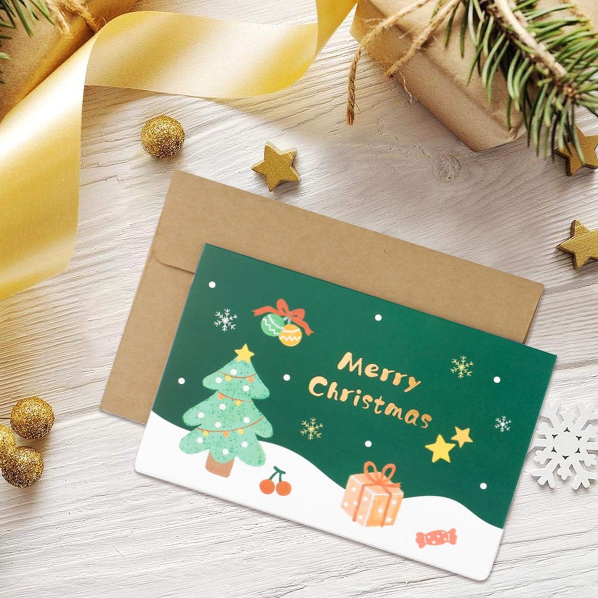 Festive Atmosphere Greeting Card Festive Greetings Set for Holiday Dark Green