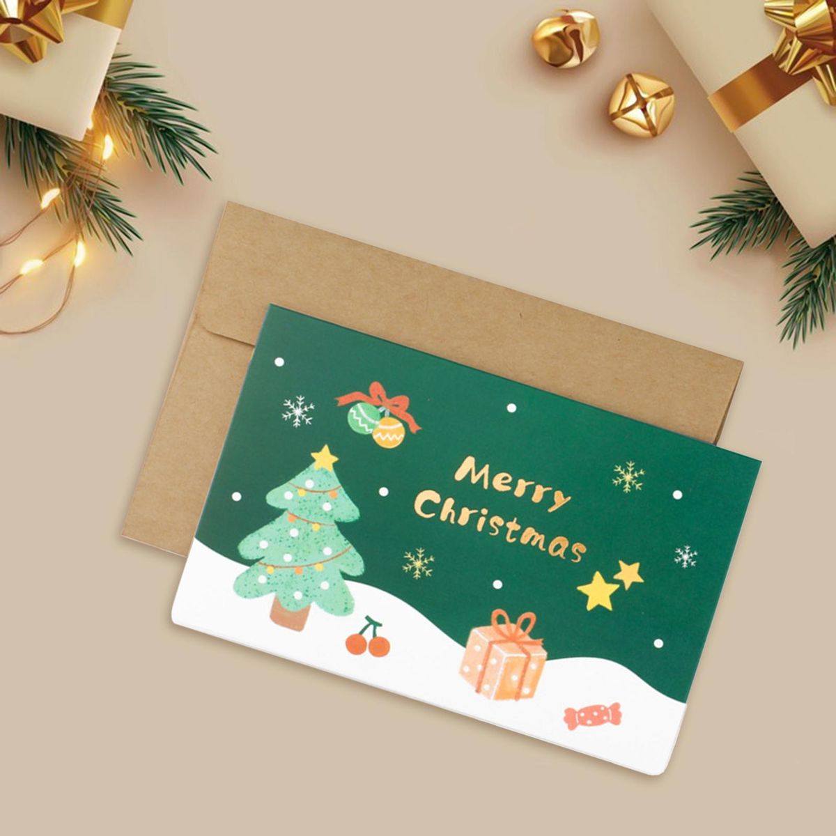 Festive Atmosphere Greeting Card Festive Greetings Set for Holiday Dark Green