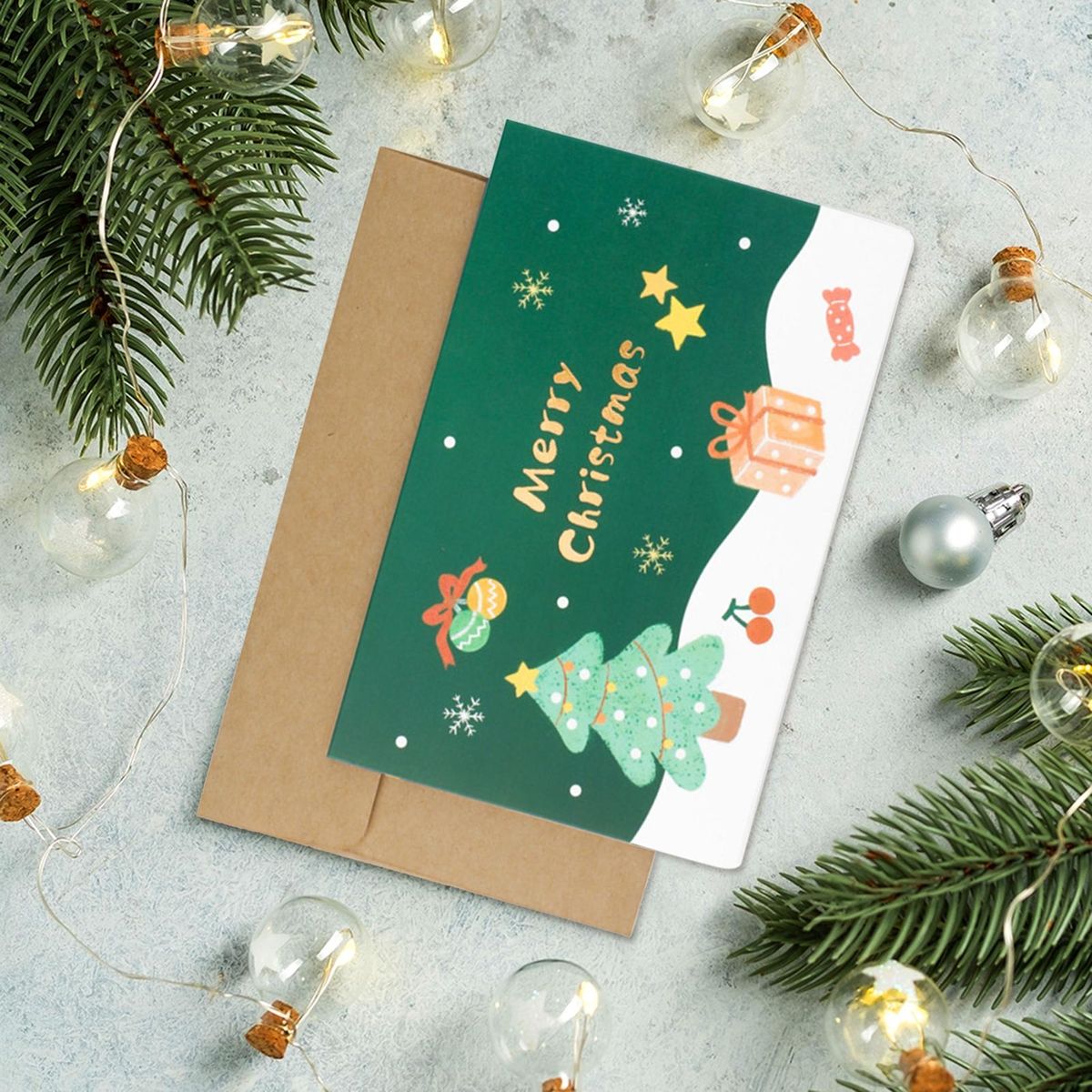 Festive Atmosphere Greeting Card Festive Greetings Set for Holiday Dark Green