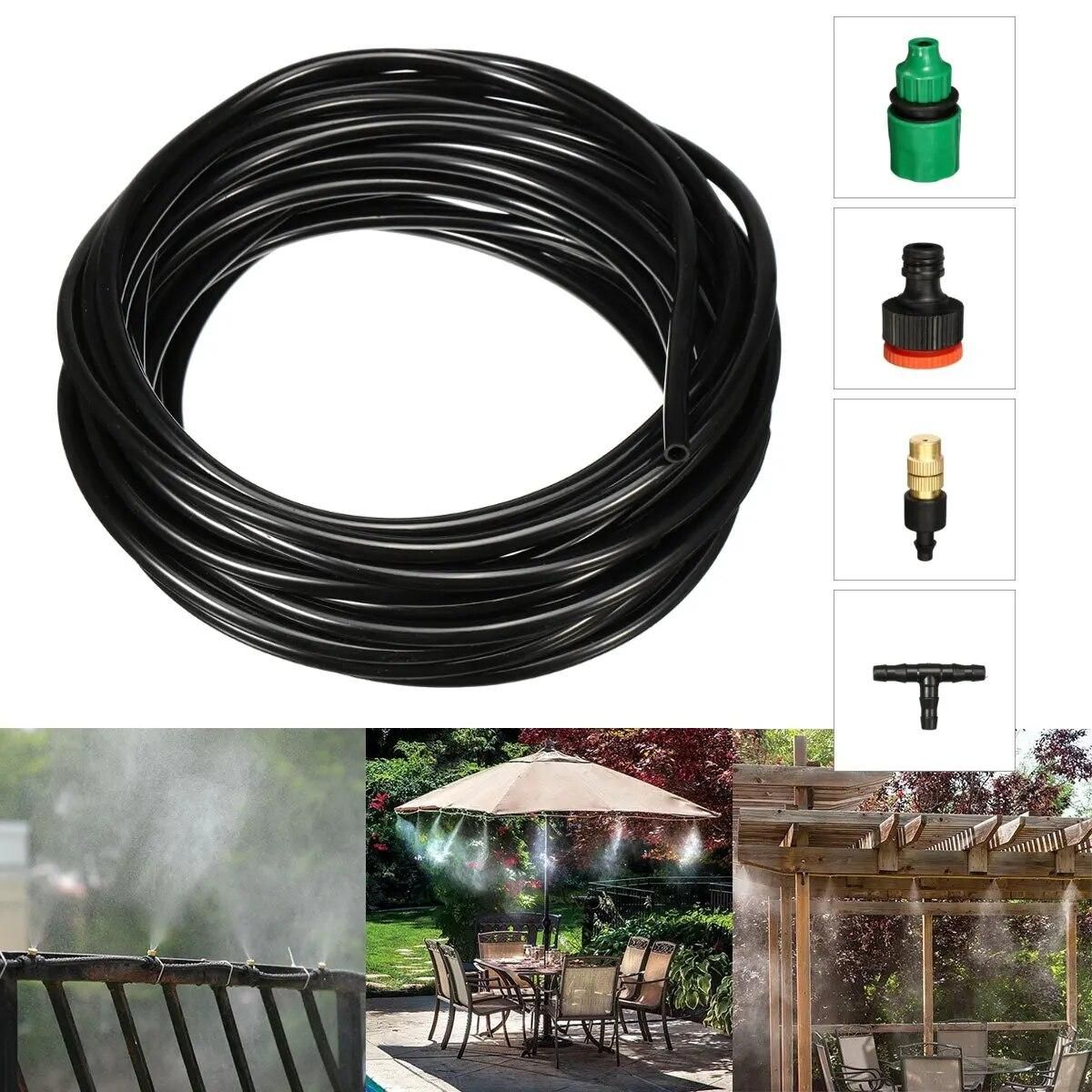 10M Outdoor Patio Cooling Misting System Water Spray Mist Atomizing Hose Nozzles Set Garden Greenhouse Irrigation Watering Kit