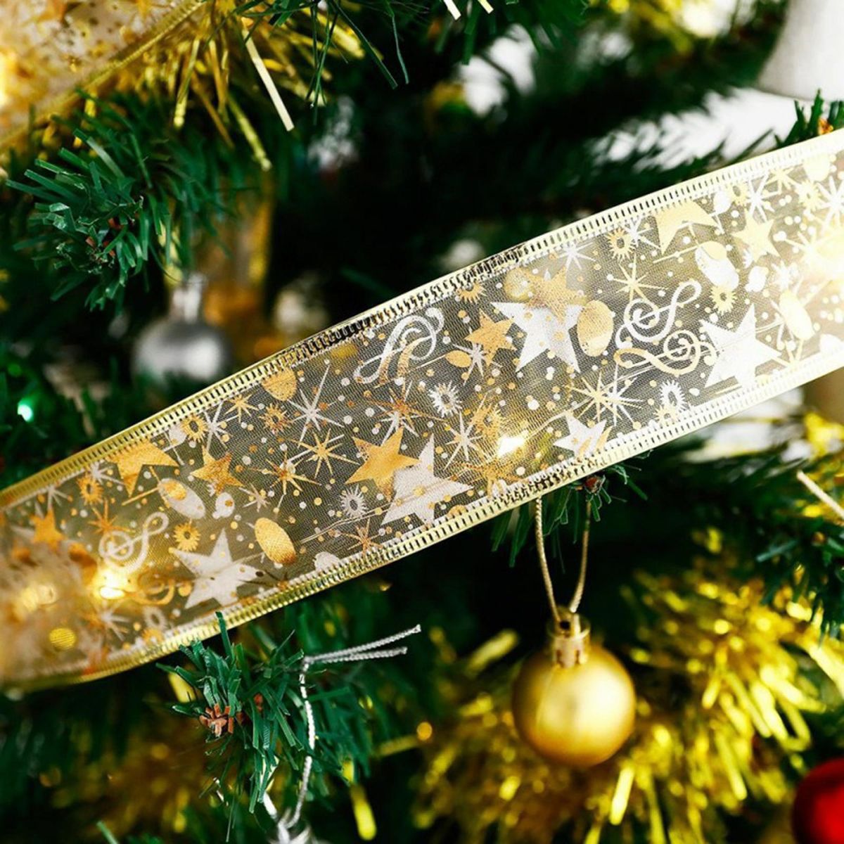 Christmas Ribbon Xmas Tree Wreath Decor Ribbon Golden