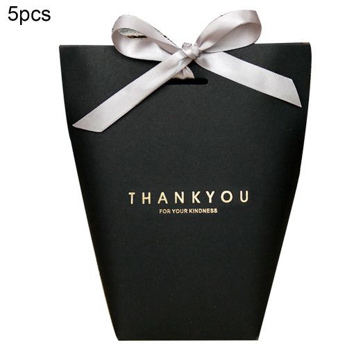 5Pcs Folding Paper Bags Ribbon Box Thank You Wedding-Black