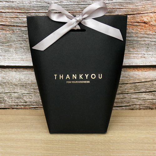 5Pcs Folding Paper Bags Ribbon Box Thank You Wedding-Black