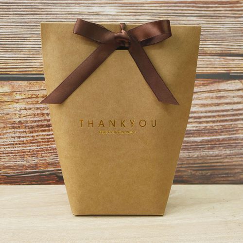 5Pcs Folding Paper Bags Ribbon Box Thank You Wedding-Black