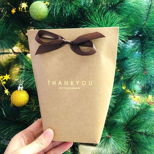 5Pcs Folding Paper Bags Ribbon Box Thank You Wedding-Black