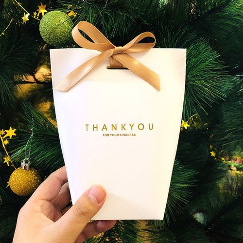 5Pcs Folding Paper Bags Ribbon Box Thank You Wedding-Black