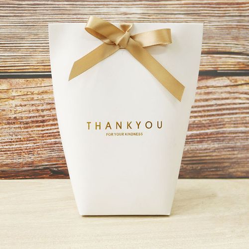 5Pcs Folding Paper Bags Ribbon Box Thank You Wedding-Black