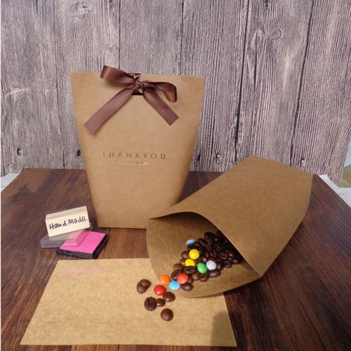 5Pcs Folding Paper Bags Ribbon Box Thank You Wedding-Black