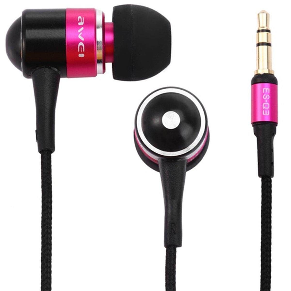 AWEI ES Q3 3.5mm In-ear Noise Isolation Wired Control Earphone Headphone For Smartphone Tablet PC Player Pink
