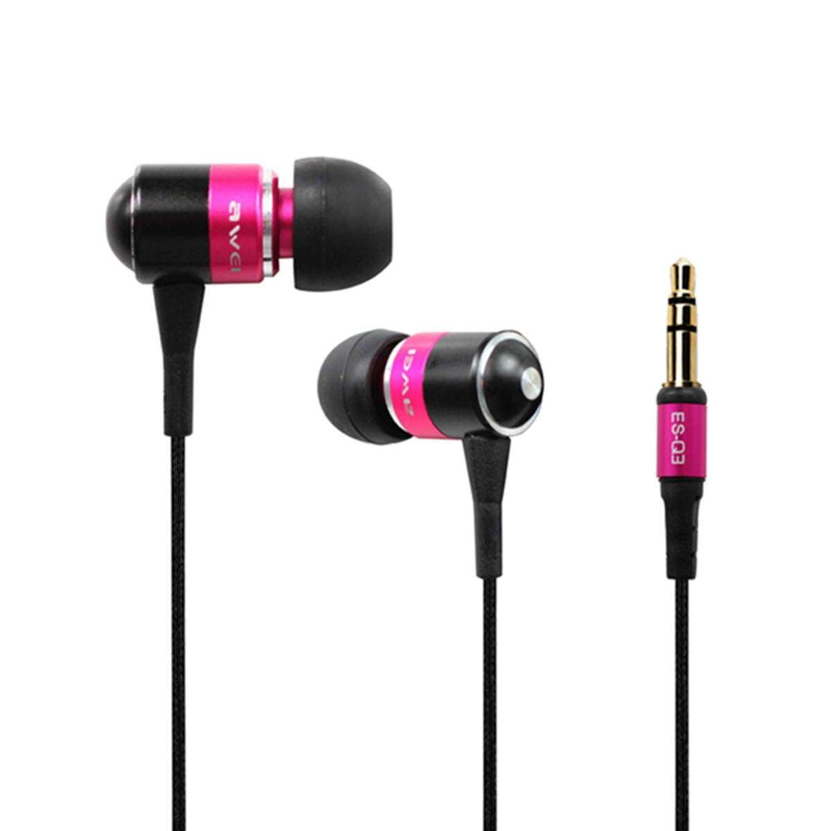 AWEI ES Q3 3.5mm In-ear Noise Isolation Wired Control Earphone Headphone For Smartphone Tablet PC Player Pink