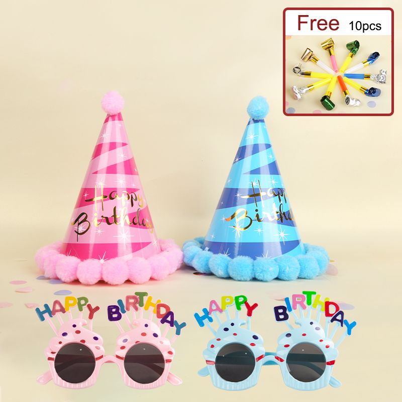 (set F)Paper Cone Birthday Hats Happy Birthday Glasses Adult