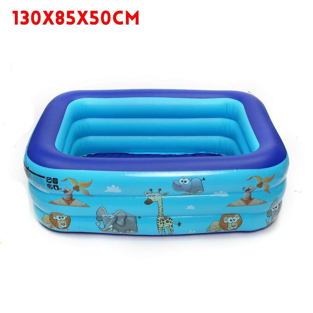 Inflatable Kids Set Swimming Pool Two/Three Circle Water Play Fun Center Blue-130X85X50cm Blue