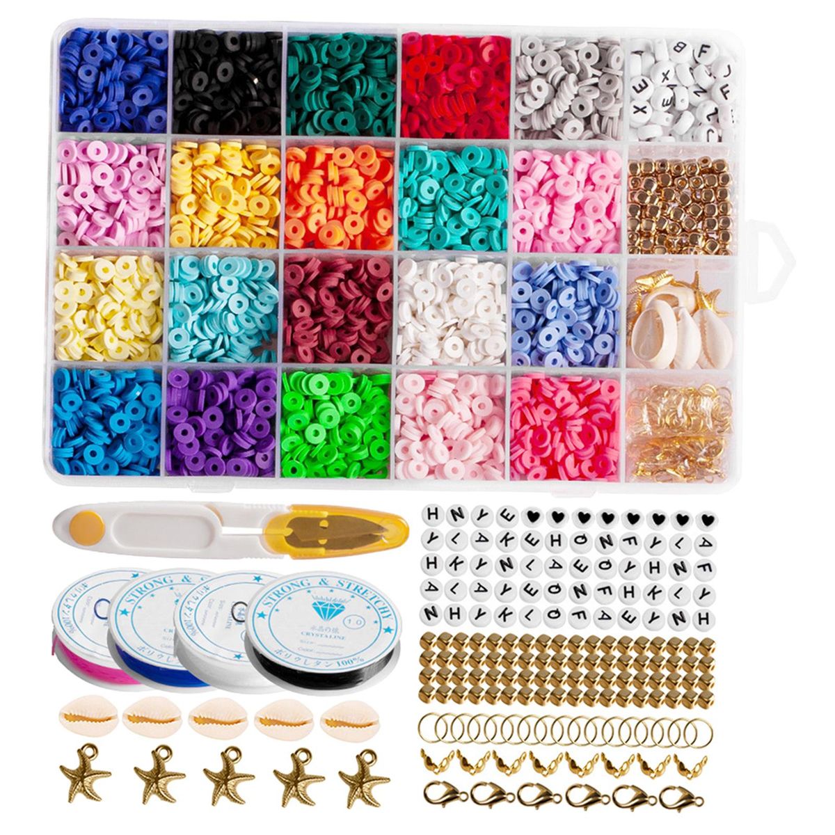 Round Polymer Clay Beads Charms Elastic Strings 4285pcs