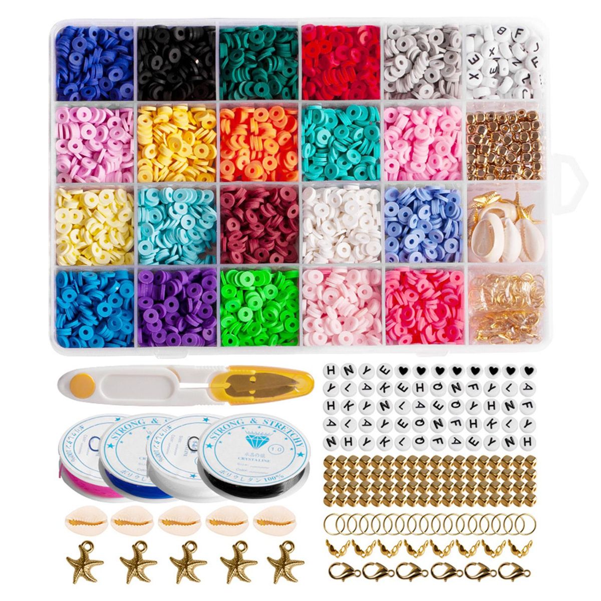 Round Polymer Clay Beads Charms Elastic Strings 4285pcs