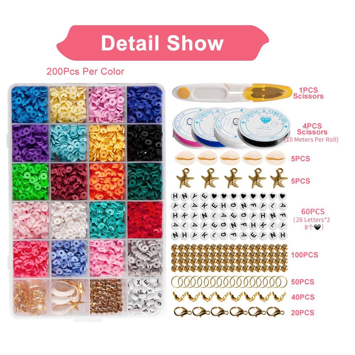 Round Polymer Clay Beads Charms Elastic Strings 4285pcs