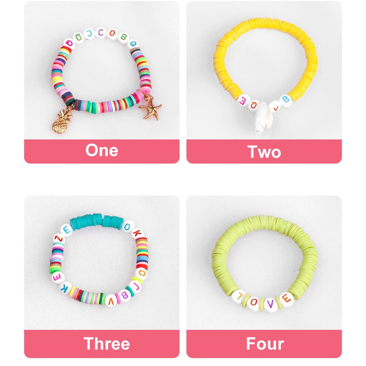 Round Polymer Clay Beads Charms Elastic Strings 4285pcs