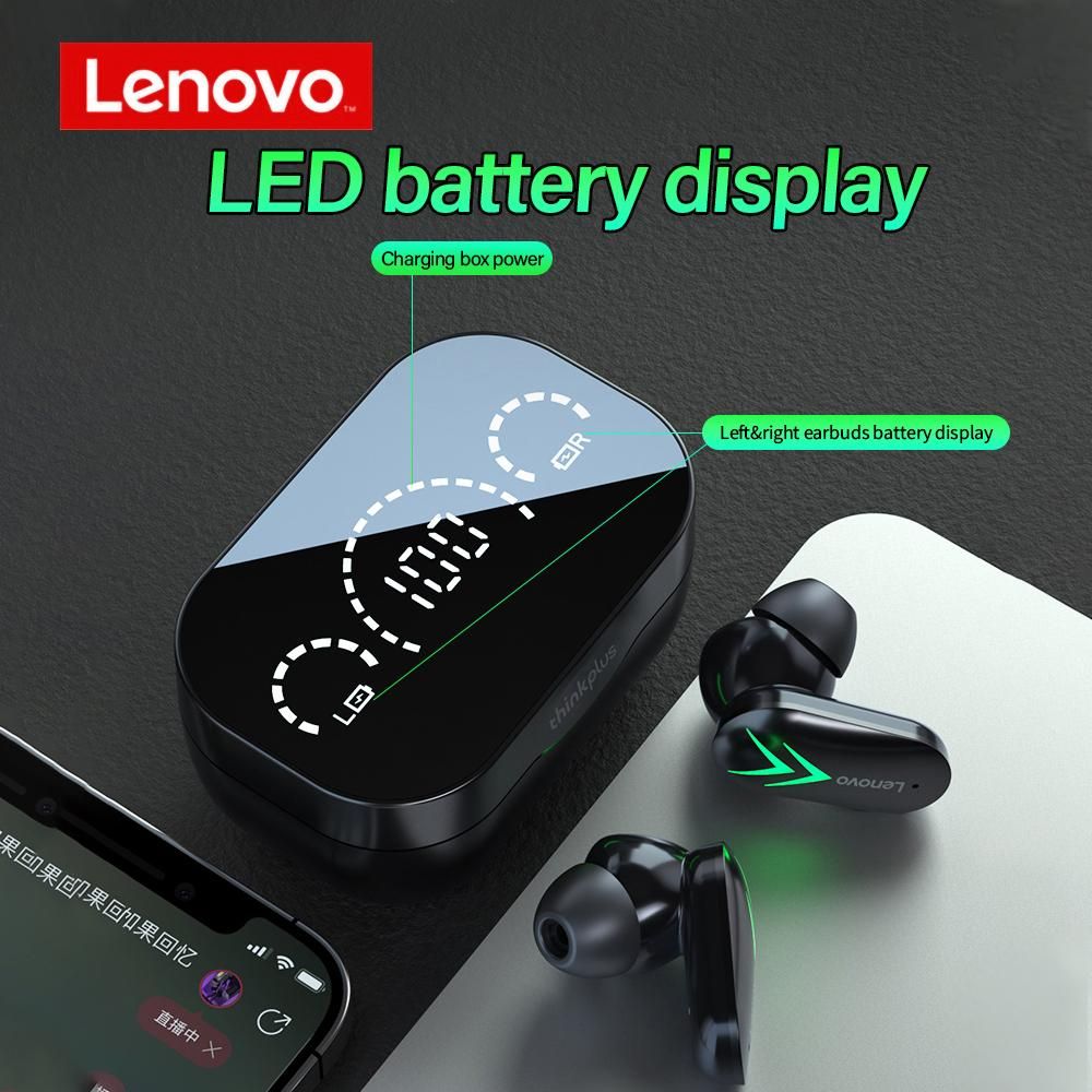 Lenovo XT82 Wireless BT5.1 Gaming Headphones In-ear Sports Gaming Earbuds BT5.1 Chip Low Latency with LED Battery Display White