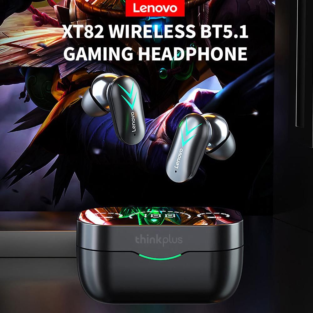Lenovo XT82 Wireless BT5.1 Gaming Headphones In-ear Sports Gaming Earbuds BT5.1 Chip Low Latency with LED Battery Display White