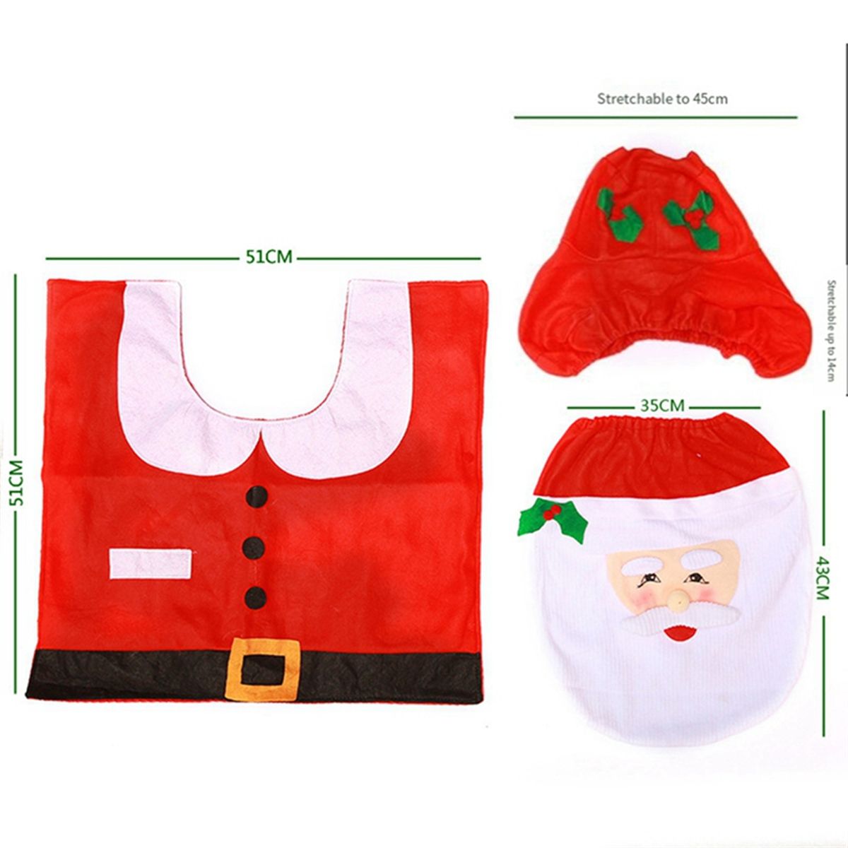3Pcs, Santa Toilet Seat Cover and Rug Set for Christmas Bathroom Deco