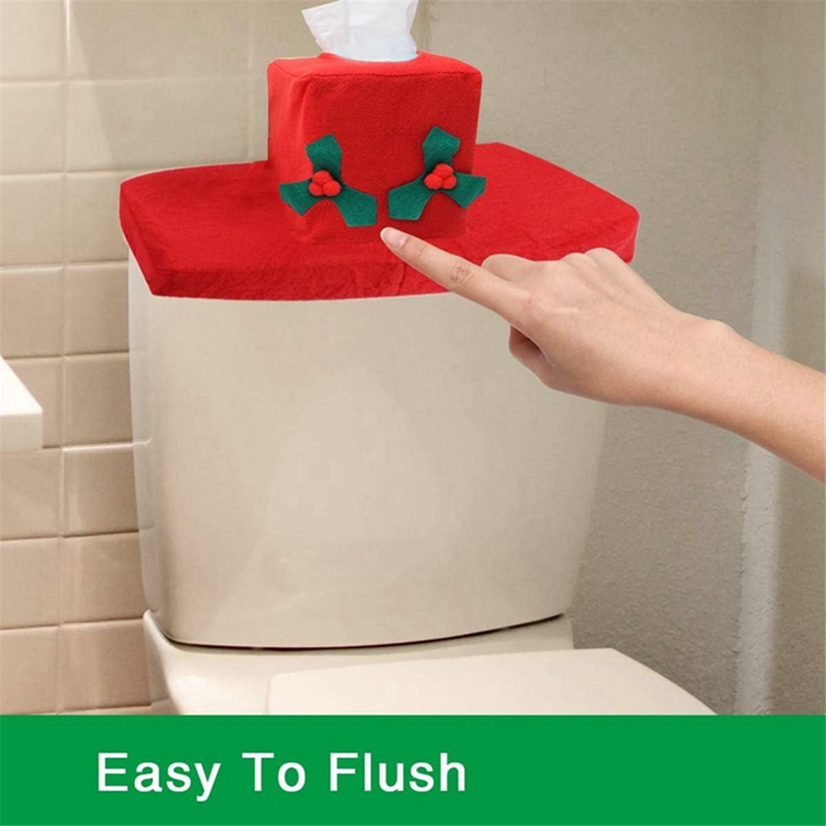 3Pcs, Santa Toilet Seat Cover and Rug Set for Christmas Bathroom Deco