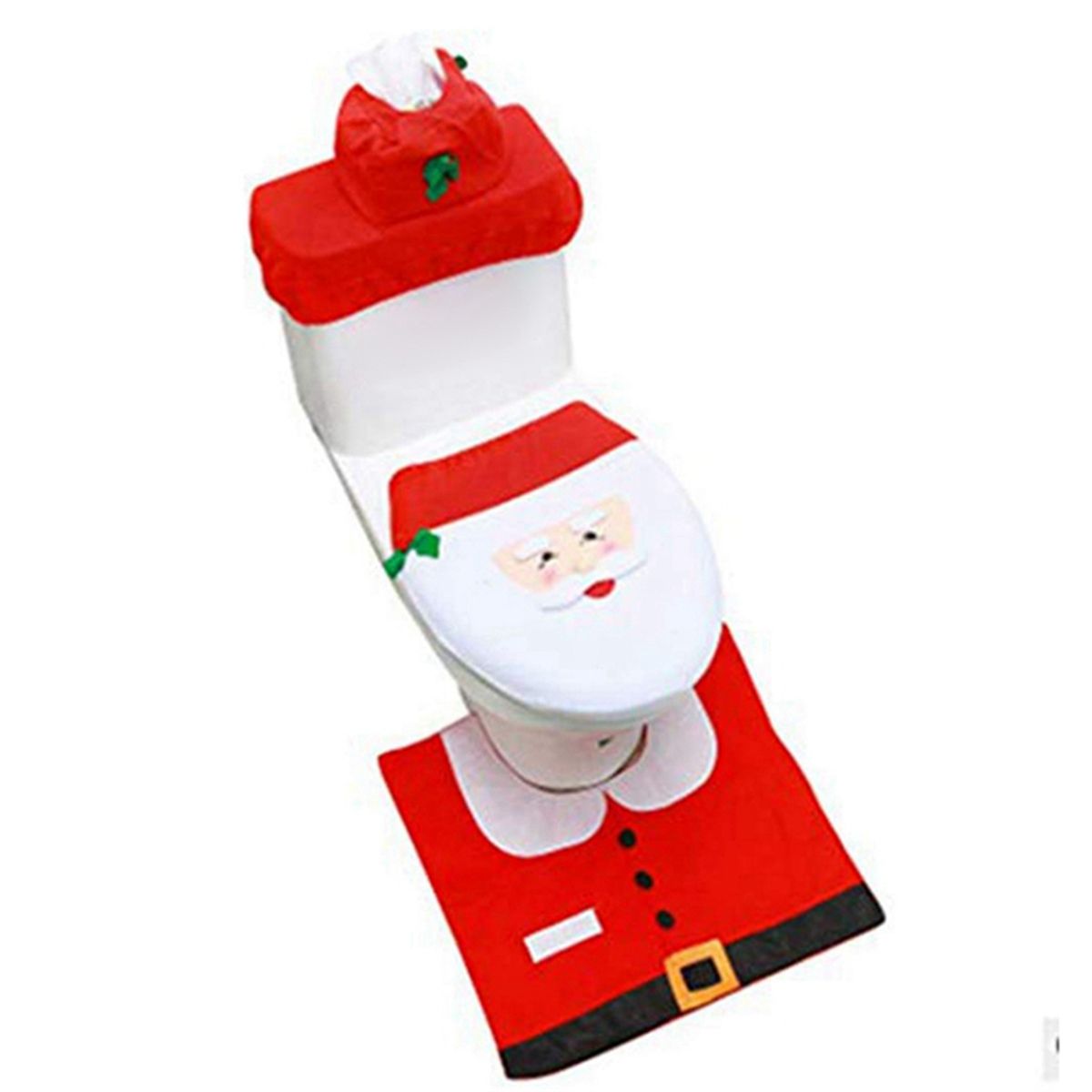 3Pcs, Santa Toilet Seat Cover and Rug Set for Christmas Bathroom Deco