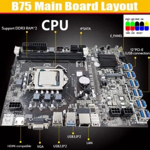 B75 ETH Mining Motherboard 12 PCIE To USB LGA1155