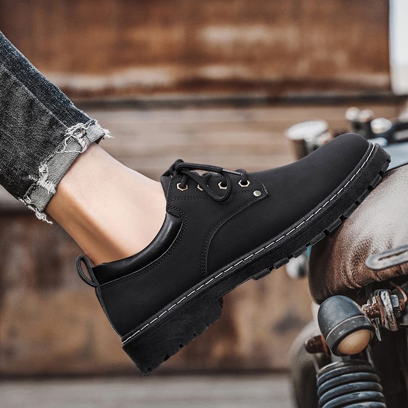 Men Ankle Boots Casual Work Shoes Low Top Retro Martin Boots Thick-soled