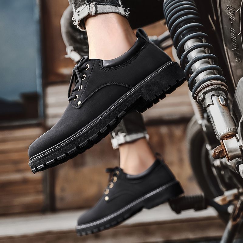 Men Ankle Boots Casual Work Shoes Low Top Retro Martin Boots Thick-soled