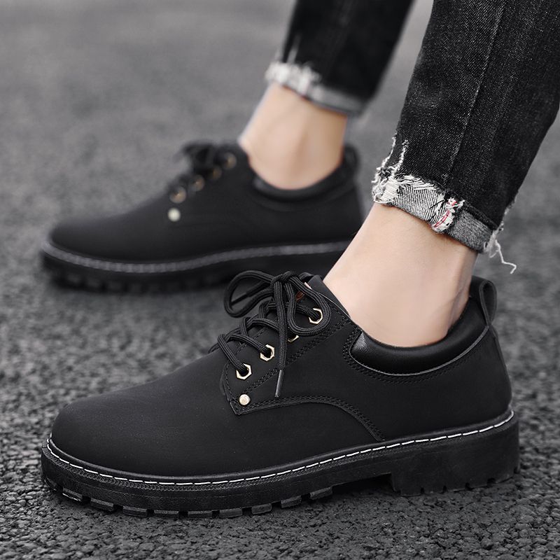 Men Ankle Boots Casual Work Shoes Low Top Retro Martin Boots Thick-soled