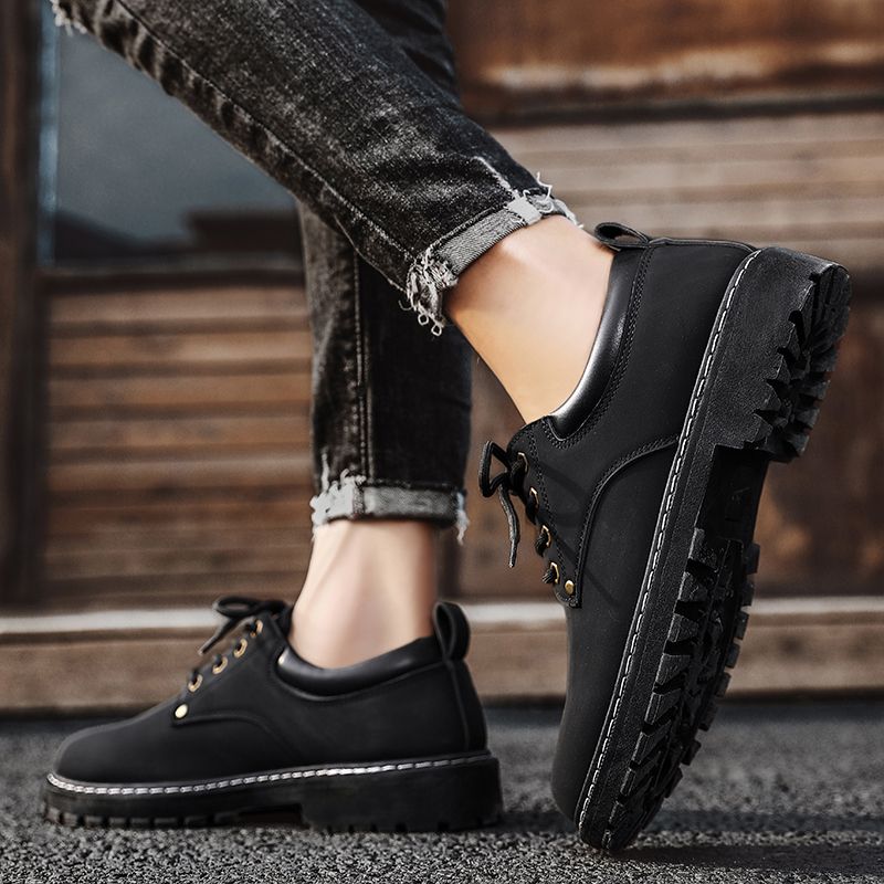 Men Ankle Boots Casual Work Shoes Low Top Retro Martin Boots Thick-soled