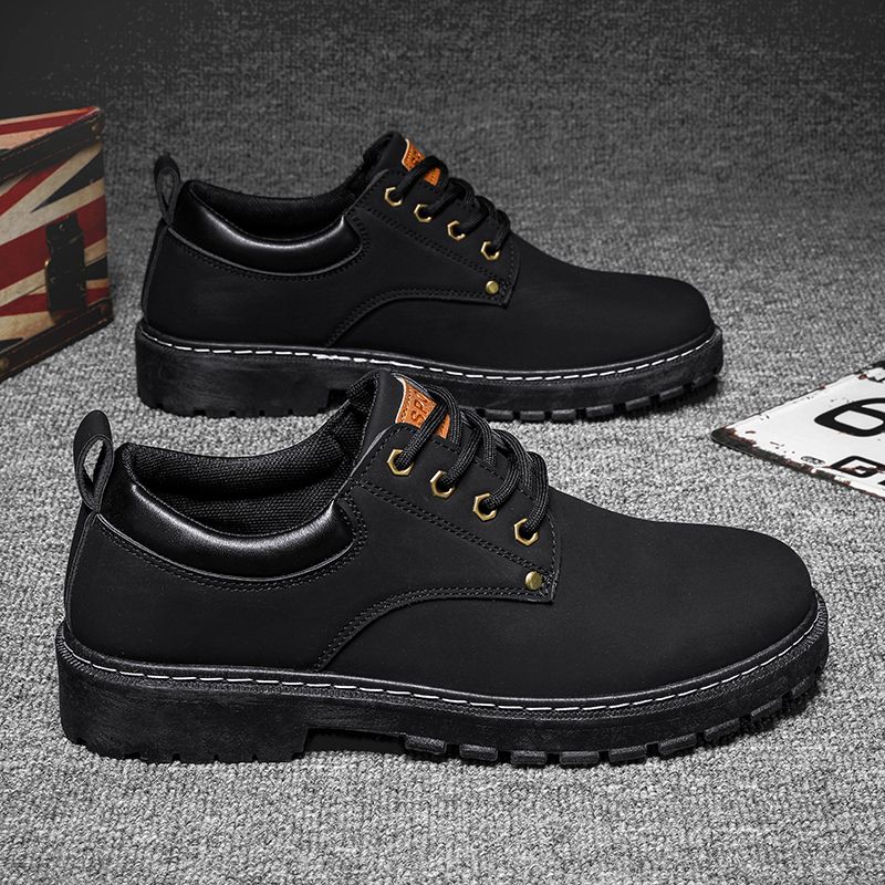 Men Ankle Boots Casual Work Shoes Low Top Retro Martin Boots Thick-soled