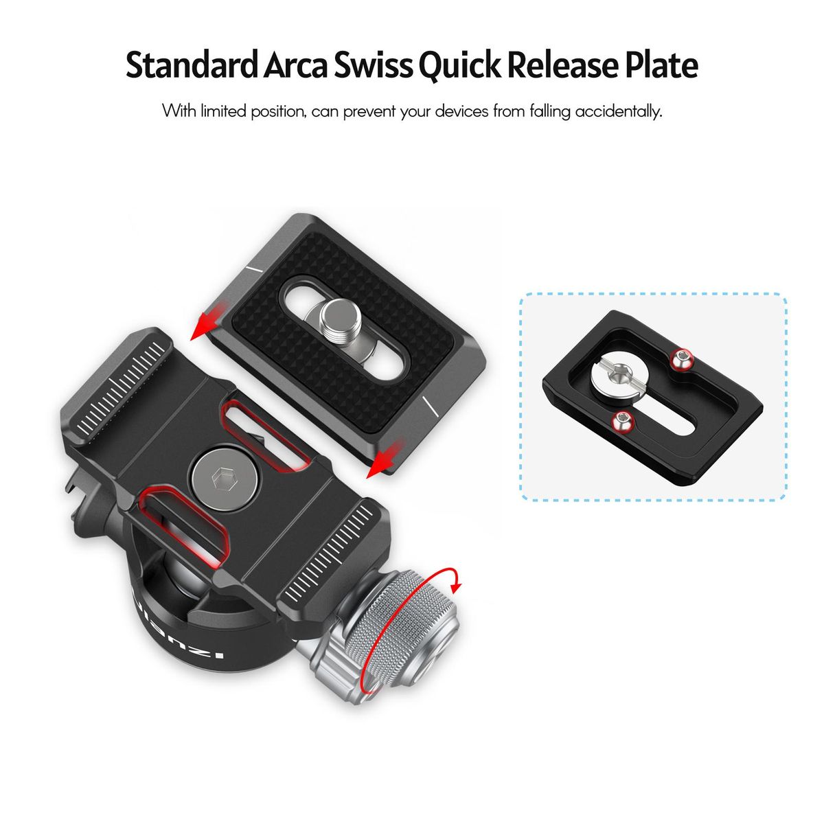 Ulanzi U-80L Arca Swiss Side Cold Shoe Ball Head with Arca Swiss Quick Release Plate 1/4 Inch Screw Mounts for DSLR ILDC Cameras Max. Load 10kg